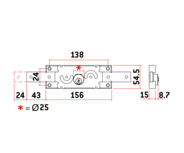 Cerradura de Persiana Modelo SL3 medidas Cerradura de Persiana Modelo SL3